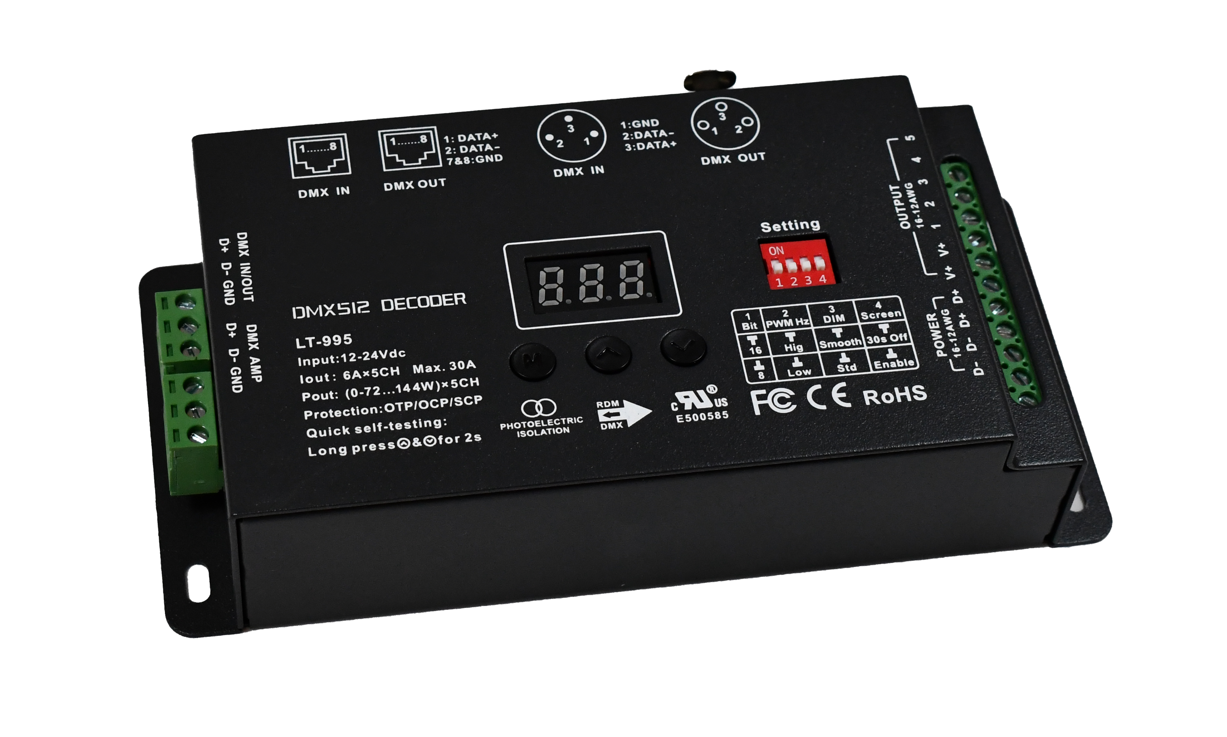 DMX Decoder 5 Channels, 12V/24V DMX512/RDM